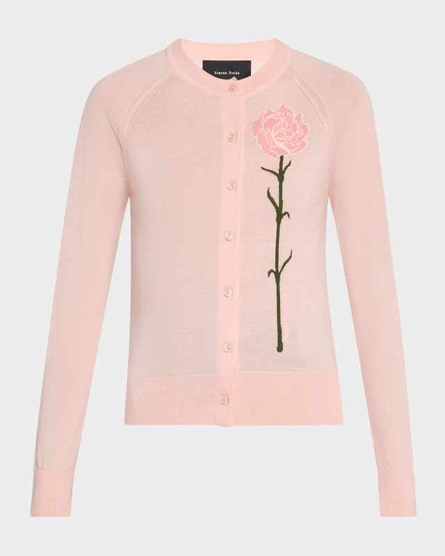 Carnation Merino Wool Crewneck Cardigan